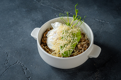 Buckwheat porridge with avocado and poached eggs