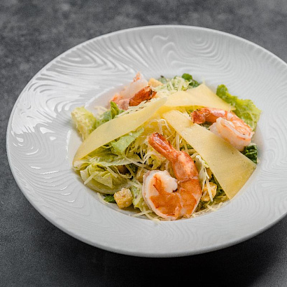 Ceasar salad with tiger prawns